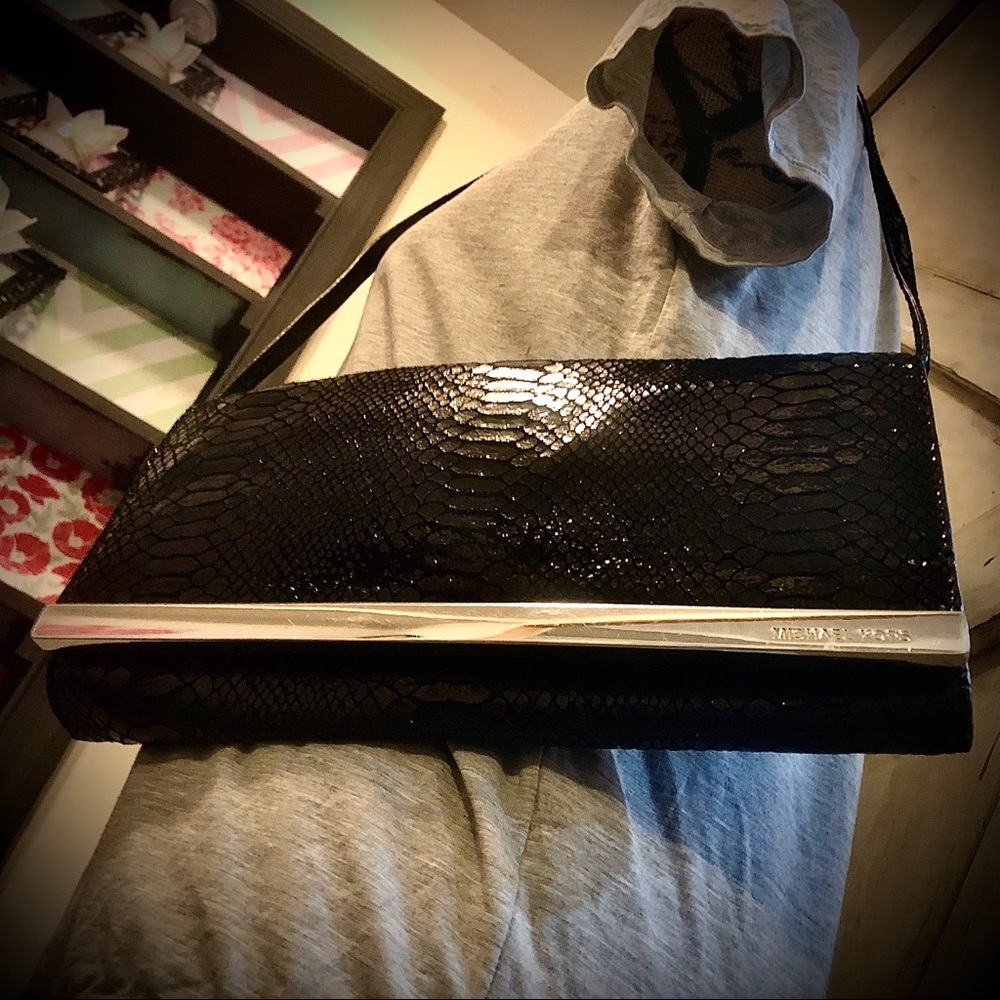 Mk Tilda Black Python Embossed Leather Clutch - image 3